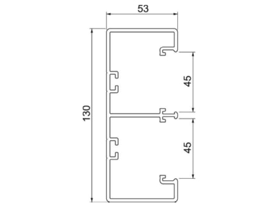 Dimensional drawing 1 OBO GK 53130LGR Wall duct 130x53mm RAL7035
