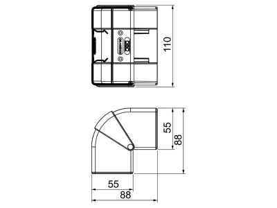 Dimensional drawing 1 OBO GK AH53100RW Outer corner for device mount wireway
