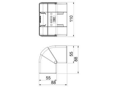 Dimensional drawing 2 OBO GK AH53100RW Outer corner for device mount wireway