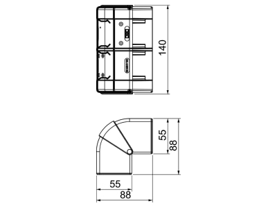 Dimensional drawing 1 OBO GK AH53130LGR Outer corner for device mount wireway
