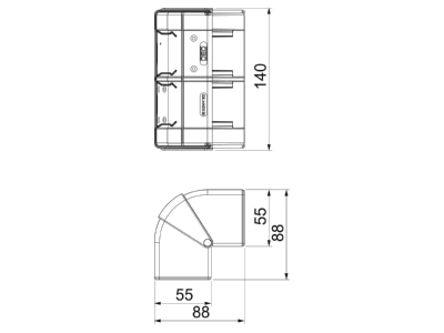 Dimensional drawing 2 OBO GK AH53130LGR Outer corner for device mount wireway