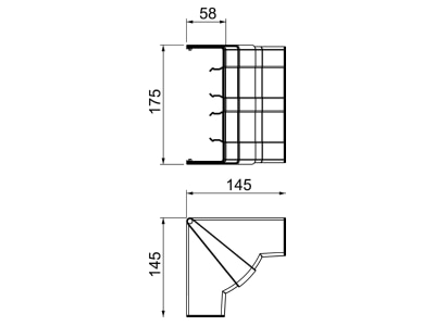 Dimensional drawing 1 OBO GK IH53165RW Inner corner for device mount wireway
