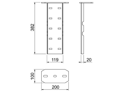 Dimensional drawing 1 OBO WFP 110 FT Head plate for support profile rail
