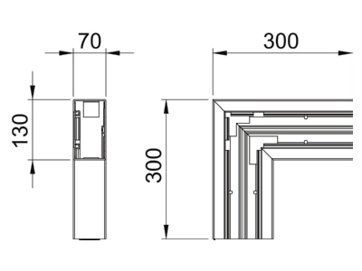 Dimensional drawing 1 OBO GKH F70130RW Flat bend for device mount wireway

