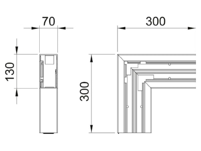 Dimensional drawing 2 OBO GKH F70130RW Flat bend for device mount wireway
