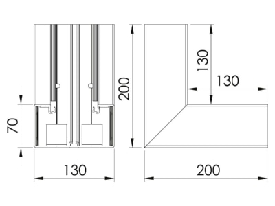 Dimensional drawing 1 OBO GKH I70130RW Inner corner for device mount wireway
