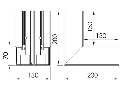 Dimensional drawing 2 OBO GKH I70130RW Inner corner for device mount wireway