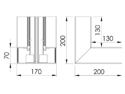Dimensional drawing 1 OBO GKH I70170RW Inner corner for device mount wireway
