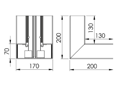 Dimensional drawing 2 OBO GKH I70170RW Inner corner for device mount wireway