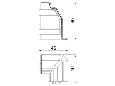 Dimensional drawing OBO SLL AE2050 cws Outer elbow for baseboard wireway
