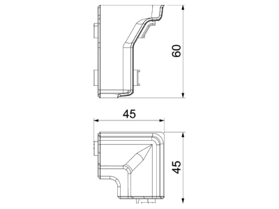 Dimensional drawing OBO SLL IE2050 rws Inner elbow for baseboard wireway