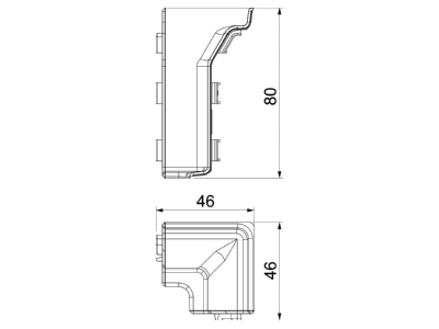 Dimensional drawing OBO SLL IE2070 cws Inner elbow for baseboard wireway