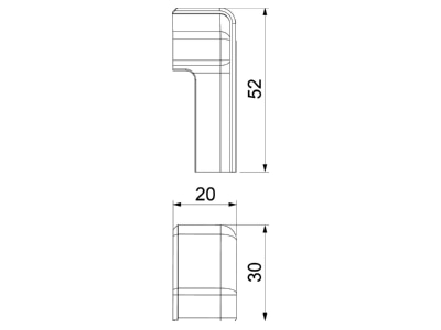 Dimensional drawing OBO SLT ESli2050 rws End cap for baseboard wireway
