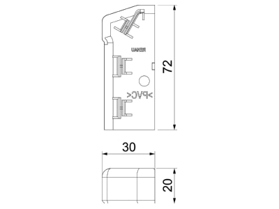 Dimensional drawing OBO SLT ESli2070 rws End cap for baseboard wireway