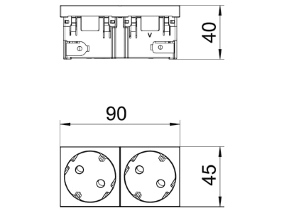 Ma�zeichnung OBO STD D3SC ROR2 Steckdose 33 Grad  2 fach Schutzkontakt Con 45