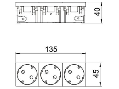 Ma�zeichnung OBO STD D3SC SRO3 Steckdose 33 Grad  3 fach Schutzkontakt Con 45