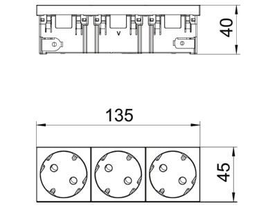 Ma�zeichnung OBO STD D3SC SWGR3 Steckdose 33 Grad  3 fach Schutzkontakt Con 45