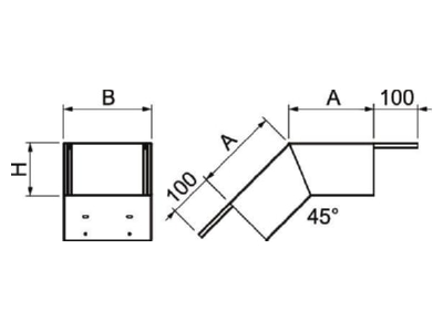 Dimensional drawing OBO PLM BF 1220 FS Flat bend for fire resistant duct