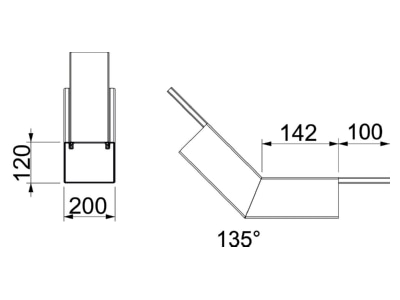 Dimensional drawing 1 OBO PLM BR 1220 FS Flat bend for fire resistant duct
