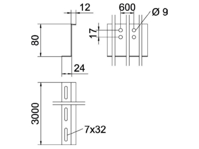 Dimensional drawing OBO TSG 85Z BKRS FS Separation profile for cable tray 3000mm