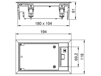Dimensional drawing 2 OBO GES2 DB 7011 Installation box for underfloor duct
