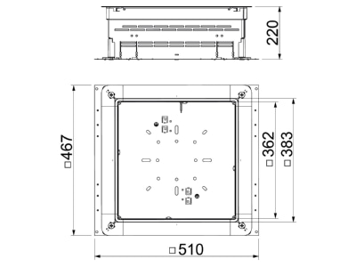 Dimensional drawing 2 OBO UZD 165220 350 3 Service box for underfloor installation
