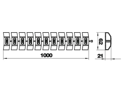 Dimensional drawing 2 OBO FLK 2K LGR Flexible cable guide 20x60x1000mm