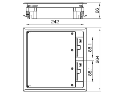 Dimensional drawing 2 OBO GES9 10U 7011 Installation box for underfloor duct