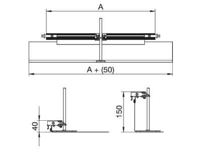 Dimensional drawing 1 OBO OKA G40040150ES End piece for underfloor duct 400x110mm
