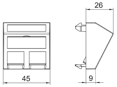 Dimensional drawing 1 OBO DTS 2C AL1 Basic element with central cover plate

