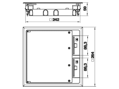 Dimensional drawing 2 OBO GES9 55U V 7011 Installation box for underfloor duct