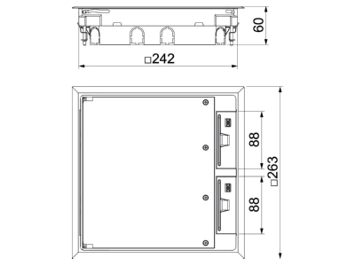 Dimensional drawing 2 OBO GES9 55U V 9011 Installation box for underfloor duct