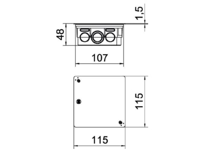 Mazeichnung 1 OBO UV 100 K Verbindungskasten UP 100x100x45mm