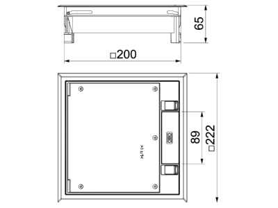 Dimensional drawing 1 OBO GES4 2U10T 7011 Installation box for underfloor duct
