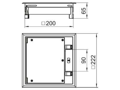 Dimensional drawing 2 OBO GES4 2U10T 7011 Installation box for underfloor duct