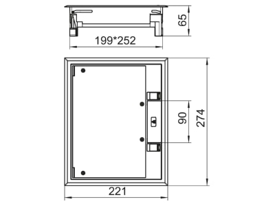 Dimensional drawing 1 OBO GES6 2U10T 9011 Installation box for underfloor duct
