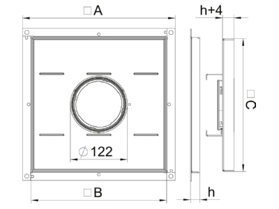 Dimensional drawing 1 OBO RKF2 SL1 V2 30 Underfloor device box insert with cover
