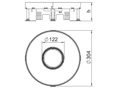 Dimensional drawing 3 OBO RKFR2 9 SL2V2 20 Underfloor device box insert with cover
