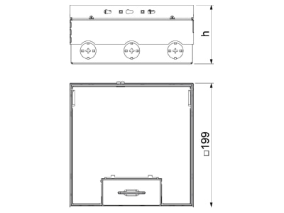 Dimensional drawing 1 OBO UDHOME4 2M Installation box for underfloor duct

