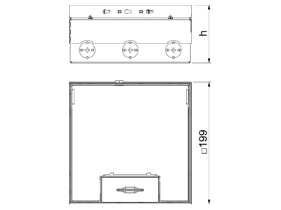 Dimensional drawing 2 OBO UDHOME4 2V V Floor tank complete  3 fold VDE socket  UDHOME4 2VV