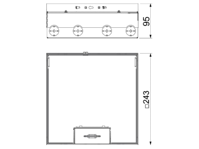 Dimensional drawing 3 OBO UDHOME9 2M Installation box for underfloor duct