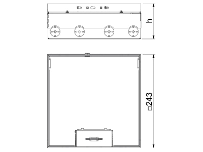 Dimensional drawing 1 OBO UDHOME9 2V GB V Installation box for underfloor duct

