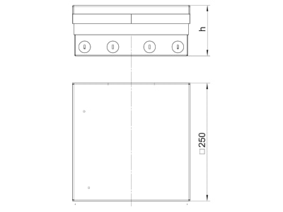 Mazeichnung 1 OBO UDHOME9 2V MT V Bodentank komplett 2x2 f VDE Steckdose