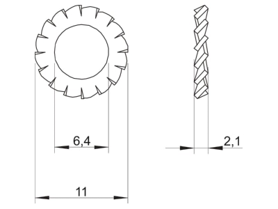 Dimensional drawing 1 OBO SWS M6 A4 Serrated lock washer for M6 bolts
