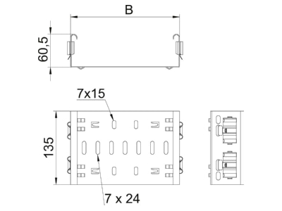 Dimensional drawing 1 OBO FVM 640 A2 Longitudinal joint for cable support
