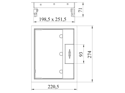 Dimensional drawing 1 OBO GES6M 2 10U Installation box for underfloor duct
