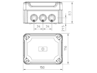 Mazeichnung 1 OBO T 100 HD TR Kabelabzweigkasten m  transp  Deckel