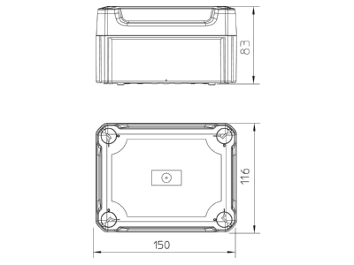 Dimensional drawing 1 OBO T 100 OE HD TR Surface mounted box 151x117mm
