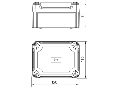 Dimensional drawing 2 OBO T 100 OE HD TR Surface mounted box 151x117mm

