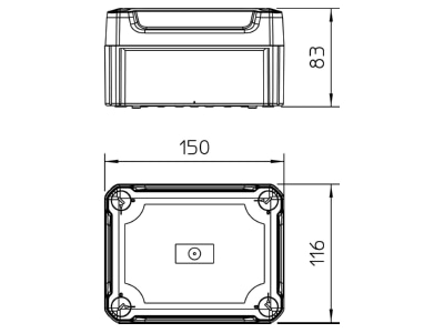 Dimensional drawing 3 OBO T 100 OE HD TR Surface mounted box 151x117mm